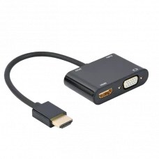 Переходник Cablexpert A-HDMIM-HDMIFVGAF-01, HDMI (M) - HDMI (F) + VGA, 0.15 м, Чёрный