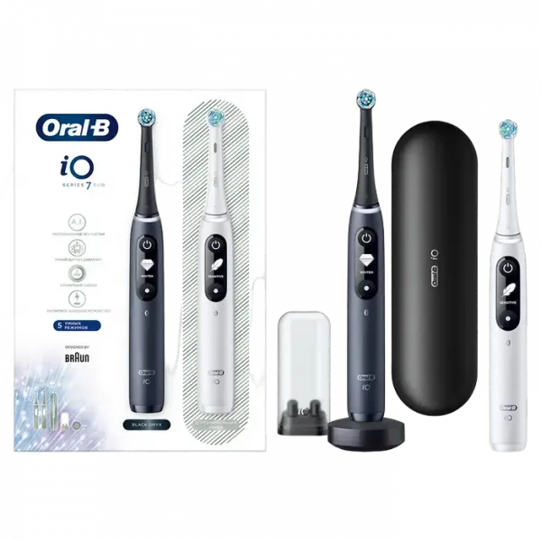 Periuță de dinți electrică Braun iO 7 Duo, Alabastru alb | Onyx negru