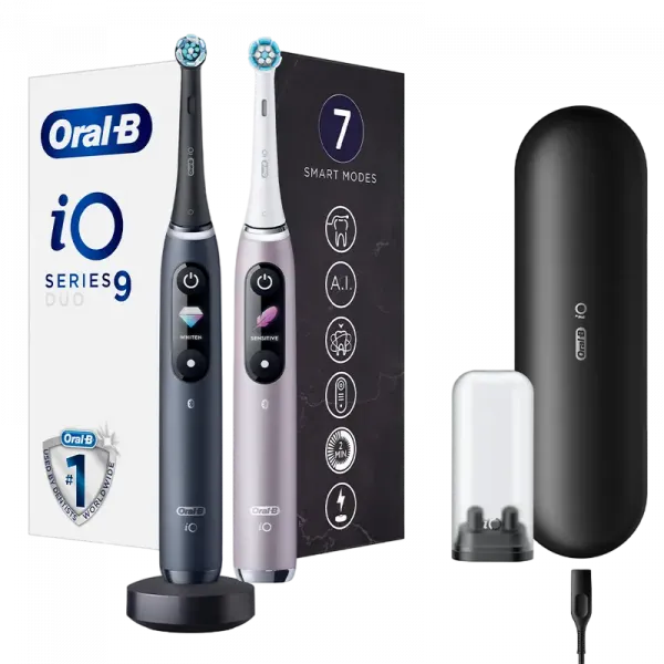 Periuță de dinți electrică Braun Oral-B iO 9 Duo, Black Onyx | Rose Quartz