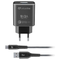 Incărcător auto Cellularline Tetraforce Charger Kit, 18W, Negru