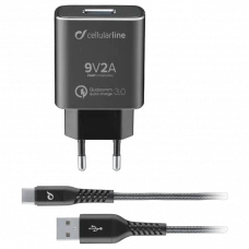 Автомобильное зарядное устройство Cellularline Tetraforce Charger Kit, 18Вт, Чёрный