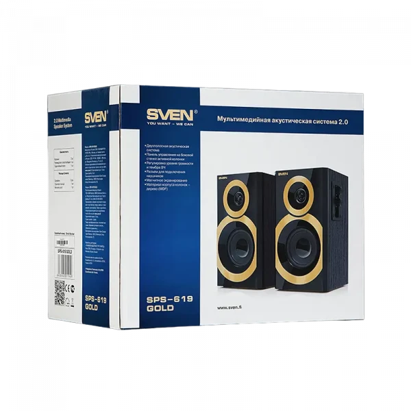 Boxe pentru calculator 2.0 SVEN SPS-619, Negru/Auriu