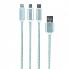 Cablu încărcare și sincronizare Cablexpert CC-USB2-AM31-1M-G, USB Type-A/Micro USB, Type-C, Lighting, 1m, Alb