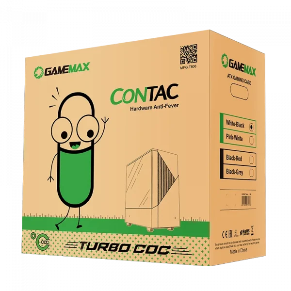 Компьютерный корпус Gamemax Contac COC, Midi-Tower, Без блока питания, Белый | Черный