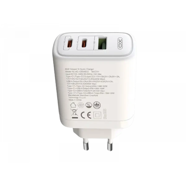 Зарядное устройство XO CE04A, 65Вт, Белый