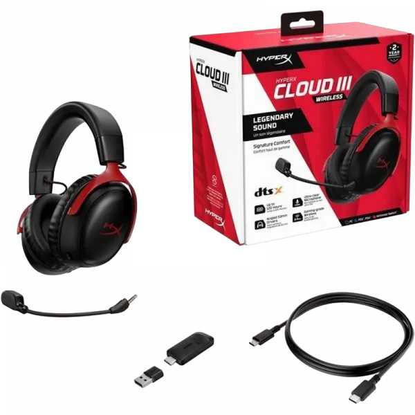 Наушники HyperX Cloud III Wireless, Беспроводной, Черный | Красный