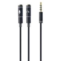 Аудио адаптер Cablexpert CCA-417M, 3.5mm 4-pin (M) - 2x 3.5mm 3-pin (F), 0,2м, Чёрный