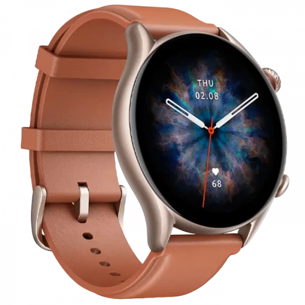 Ceas inteligent Xiaomi Amazfit GTR 3 ProCarcasă din aluminiu de culoare Gri cu bandă din Piele Maro