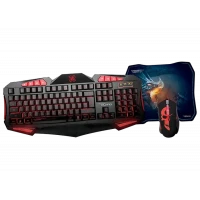 Set Tastatură + Mouse + Mouse Pad QUMO Axe Strike, Cu fir, Negru/Rosu