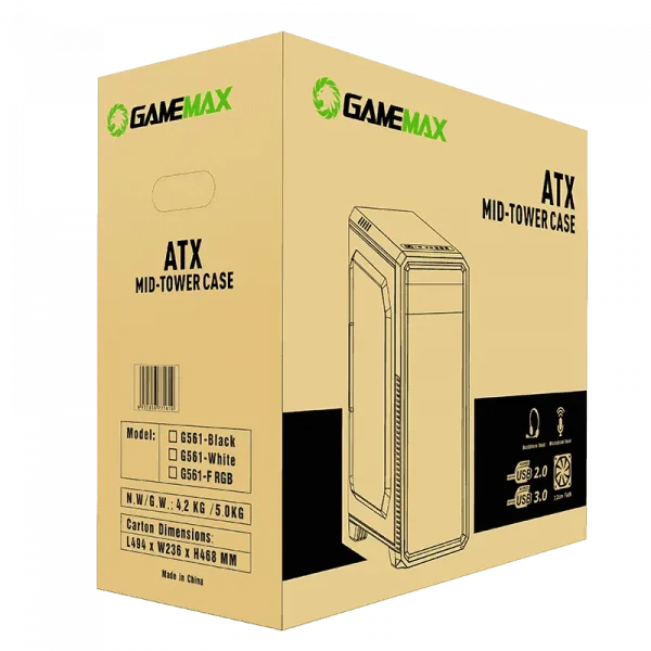 Компьютерный корпус Gamemax G561-FRGB, Midi-Tower, Без блока питания, Чёрный