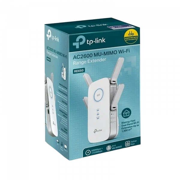 Усилитель Wi‑Fi сигнала TP-LINK RE650, 800 Мбит/с, 1733 Мбит/с, Белый