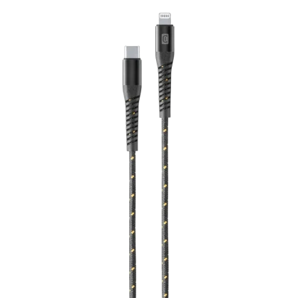 Cablu de încărcare și date Cellularline Strong Cable, Lightning/USB Type-C, 2m, Negru