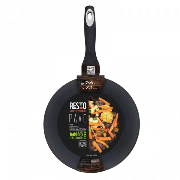 Сковорода глубокая RESTO 93032, 26см, Чёрный